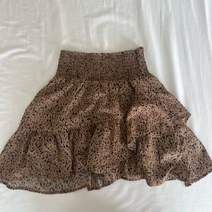 Tan Ruffled Smocked Mini Skirt